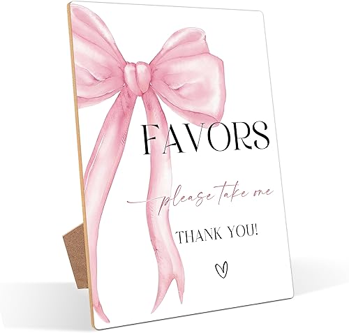 Letrero con temática de lazo rosa Please Take One, decoraciones de despedida de soltera rosa, letreros de boda para recepción, decoración de mesa de