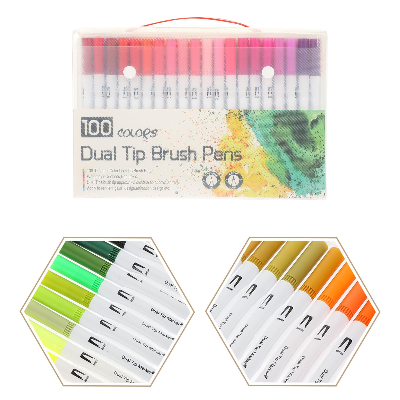 GALPADA Feutres de Coloriage 100 Pcs, Feutres à Pointe Pinceau et Pointe Fine, Abs et Éponge, Légers, pour Écriture et Livres de Coloriage, pour Garçon et Filles, Anniversaire