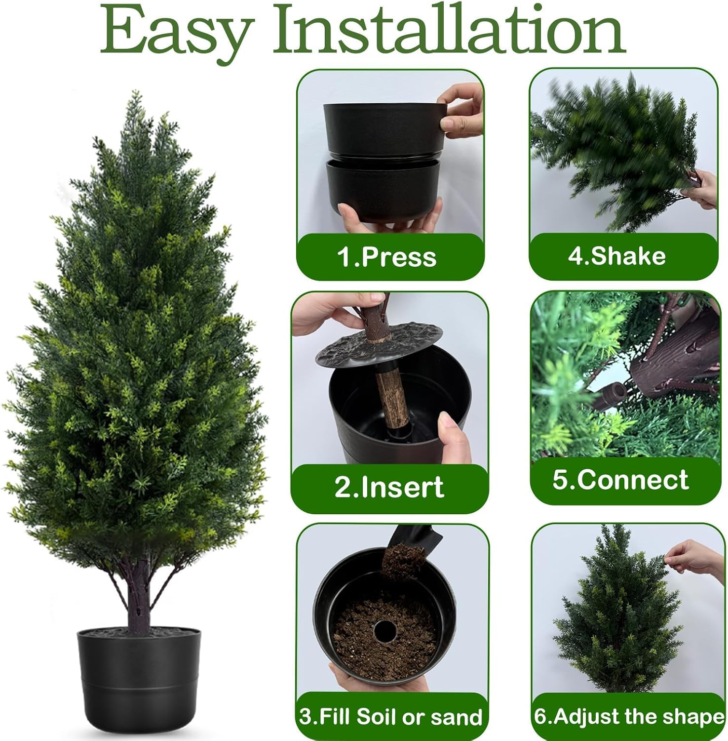 2.3FT Artificial Cedar Trees for Outdoors Planters,Set of 2 Topiary Trees Potted Artificial Cypress Christmas Tree Outdoor Indoor Fake Pine Tree Faux Shrubs with Pot for Front Porch Xmas Décor