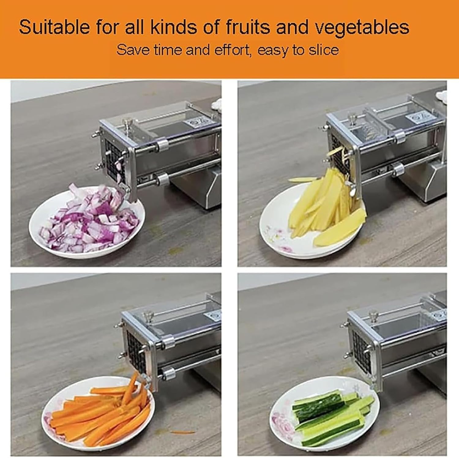 Commercial French Fry Cutter, Heavy Duty Potato Slicer With 4 Blade, Electric Potato Cutter Stainless Steel Professional For Commercial, Home Use & Cucumbers, Carrots, Sweet Potatoes