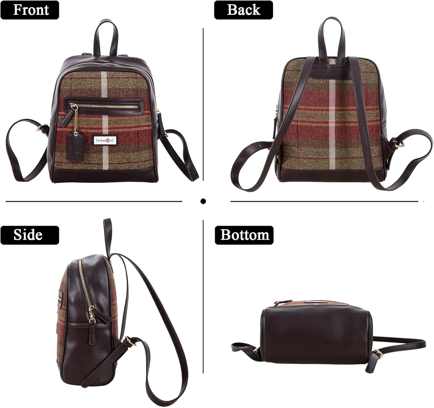 Vintage Laptop Backpack for Women Tartan Plaid Casual Fashion Travel Bags with Large Capacity School Bookbags Red Brown - Image 5