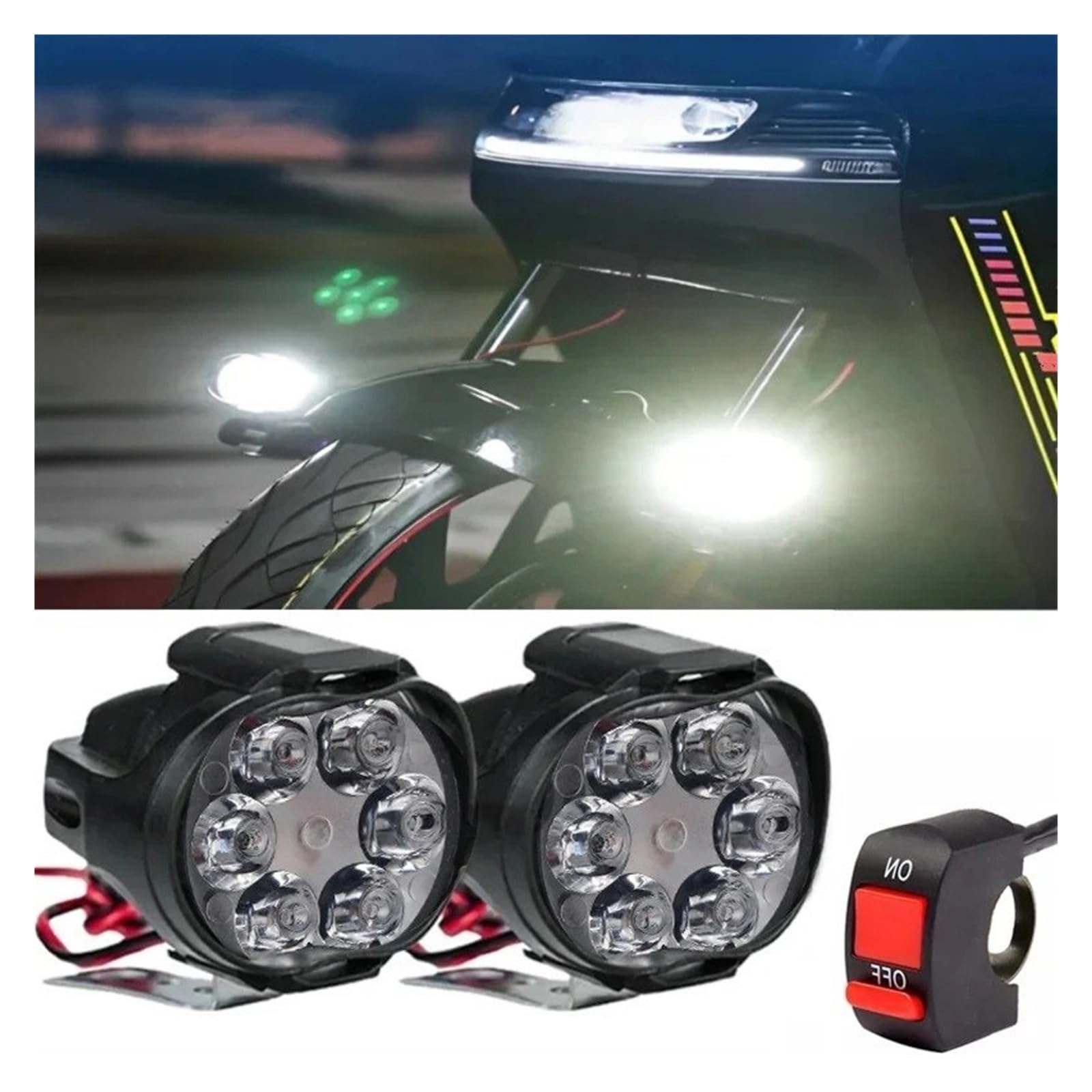 ESPYN Phares Moto Phare Led Blanc Pour Motos Feu Avant Auxiliaire Travail Projecteur Pour Scooter Spot Supplémentaire Antibrouillard 2 Pièces(3pcs set)