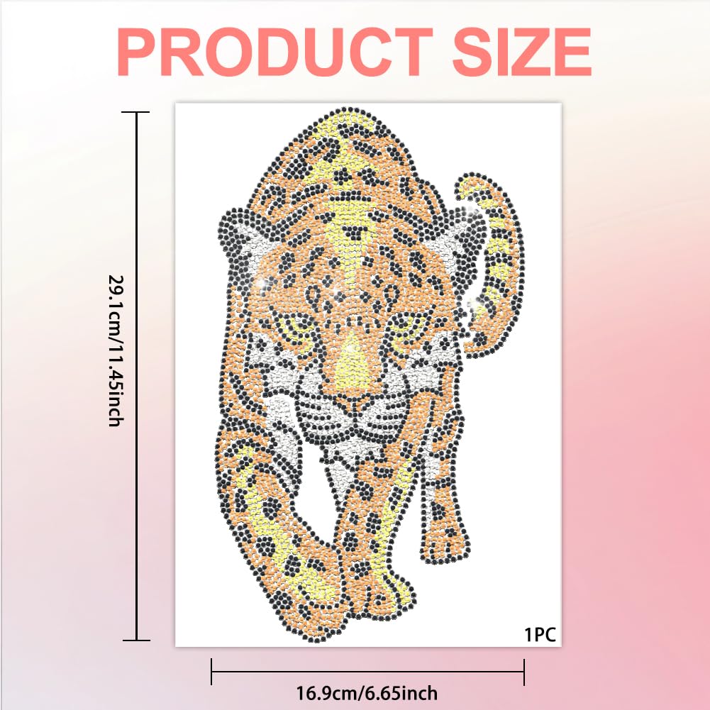 Gold Leopard Rhinestone Iron-On Patch - 11.69x8.27 Inch Heat Transfer Decal For Clothing