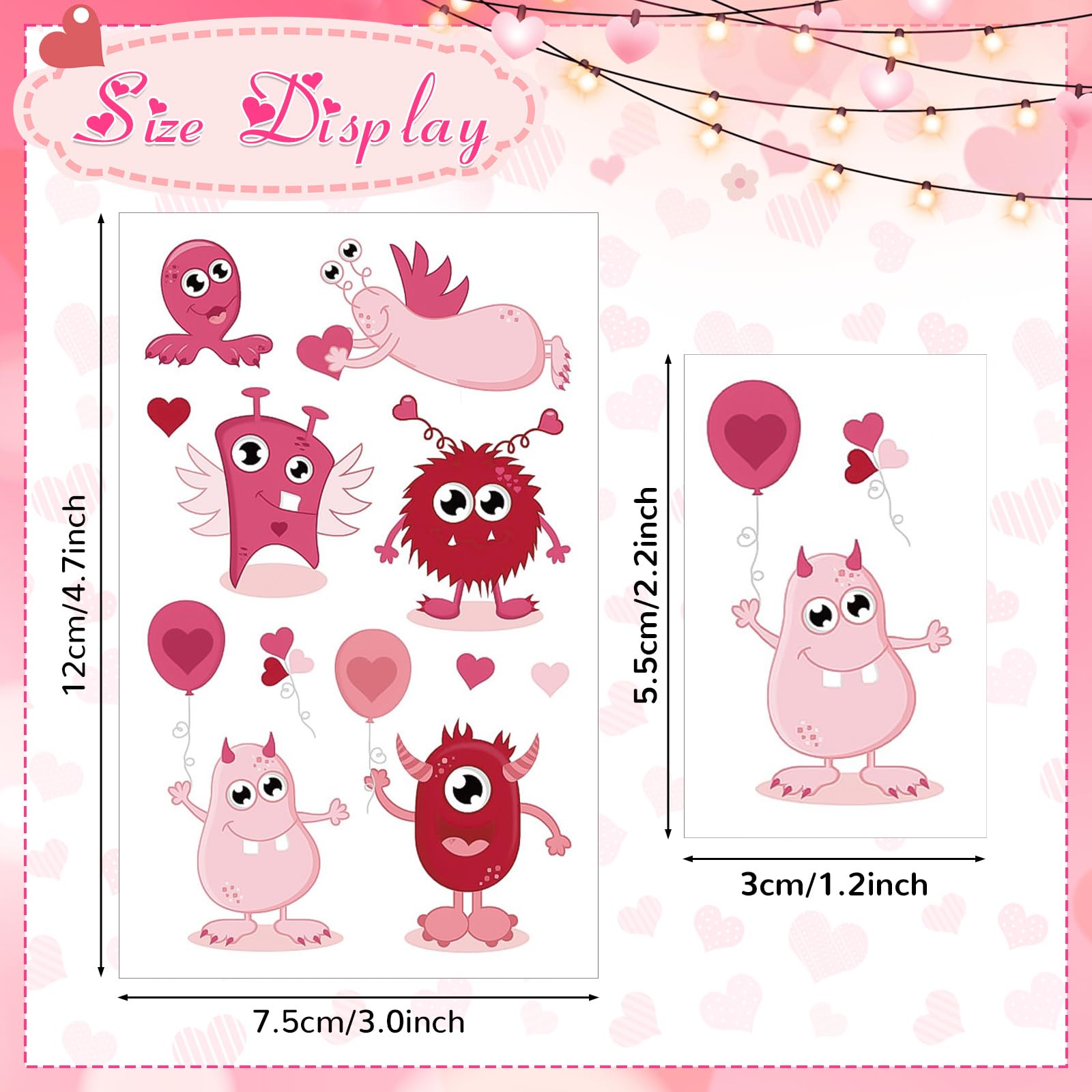 JUNEBRUSHS Holiday Temporary Tattoos, 20 Sheets Kid Stickers Water-Repellent Makeup for Exchange Gift Filler Boys Girls Party Favors Heart Love Decorations