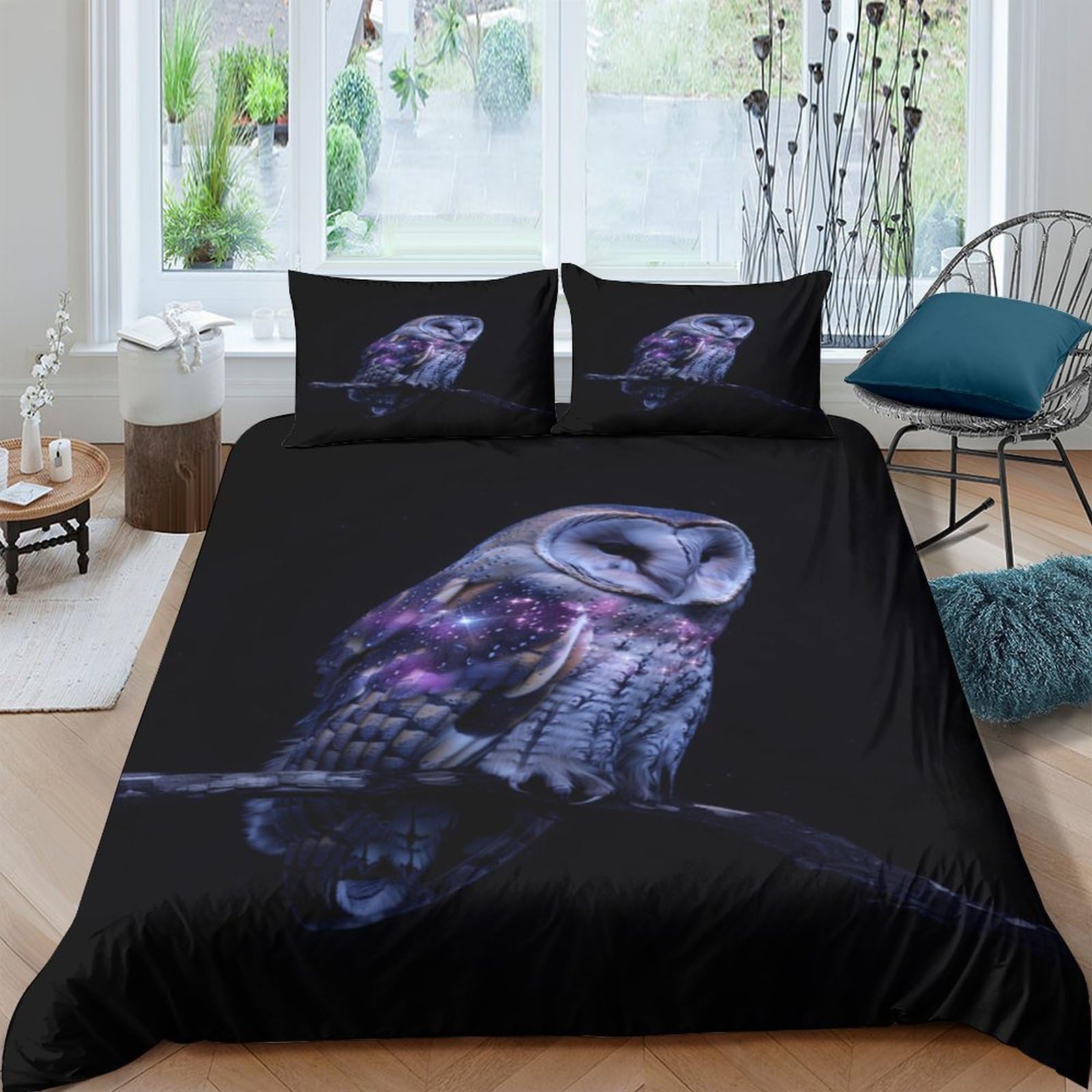 Ctjqhvkz Style-8 3D Printed Owl Night Forest Fitted Sheet Microfiber Soft Breathable Purple Moon Mattress Cover For Bedroom Decor Single（135X200cm）