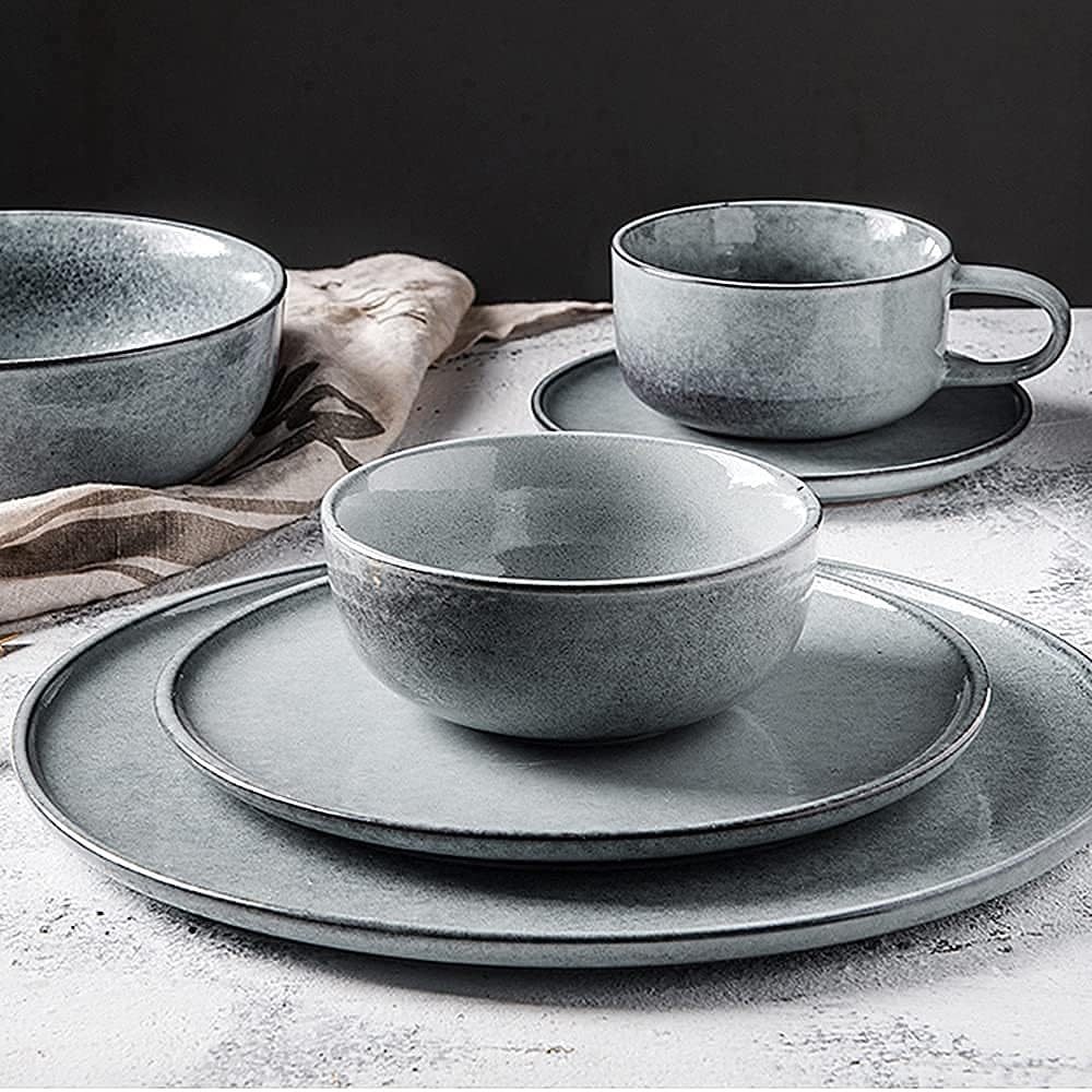 Elegancki zestaw obiadowy z porcelany, zestawy naczyń ze szkliwem zmieniającym kolor w stylu retro, ceramiczne talerze obiadowe i miski, zestawy kubków, nowoczesna kreatywność, zabytkowy serwis na 1/