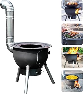 Multifunction Wood Burning Stove with Grill Rack,Large Portable Charcoal Grill,Rocket Stove for Outdoor/Backyard Cooking,Off Grid Living Supplies