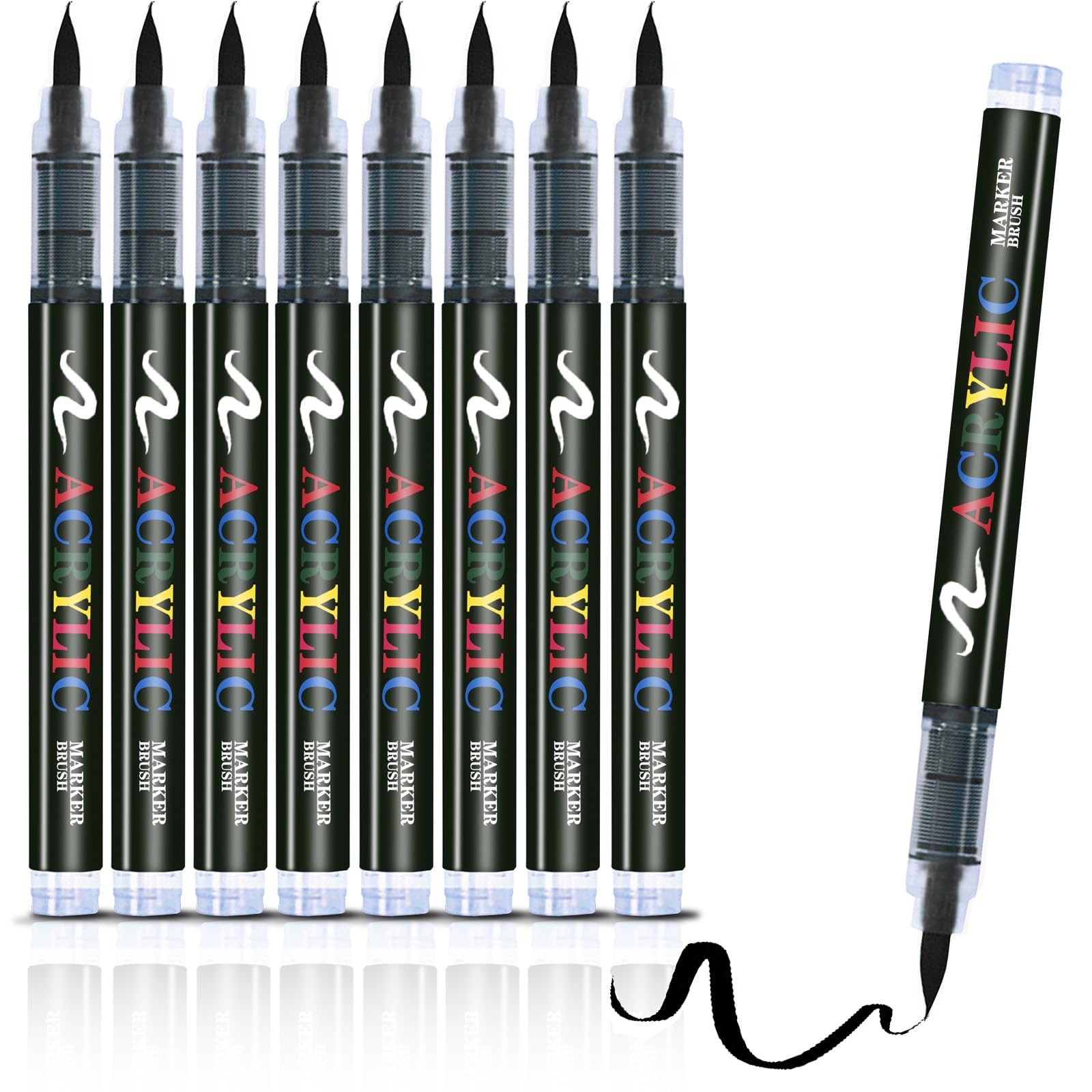 RiyaNed 8 Black Pens Permanent Marker 1.0-6.0 mm Acrylic Pens Suitable for Stone, Wood, Glass, Ceramic, Canvas, Tyres and Textiles