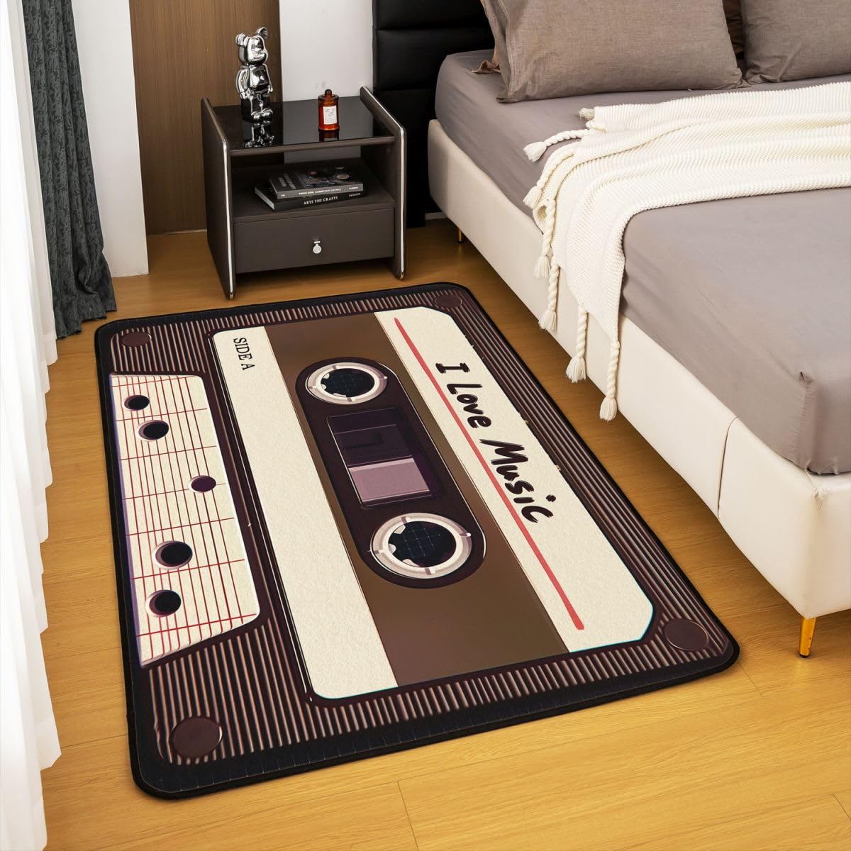 Homewish Retro Kassette Teppich 150x200 80er 90er Musikthema Teppiche Wohnzimmer für Kinder Jugendliche Erwachsene Jungen Mädchen Plastikkassetten Rugs for Living Room Pflegeleicht Carpet Stilvoll