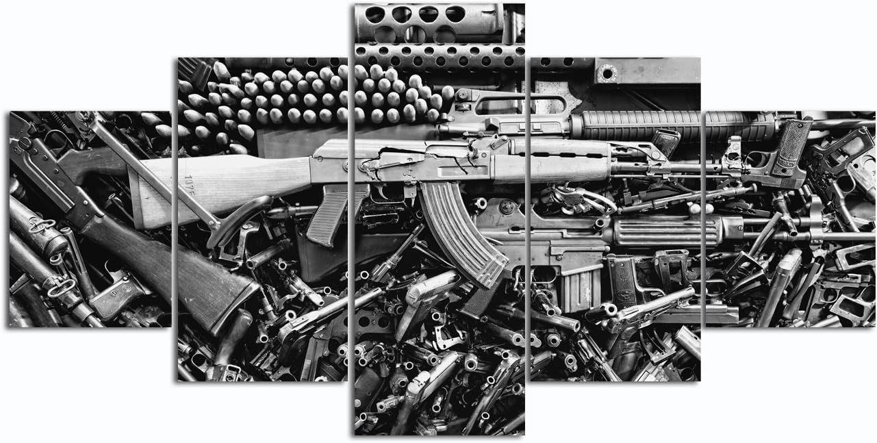 Tор Rаtеd Damaged Weapon Gun Canvas Print Pictures Framed, Modern Contemporary Paintings on Canvas Posters and Prints Wall Art for Living Room Bedroom Home Decor Gallery-wrapped Art 5 Piece Set (60''W x 32''H)