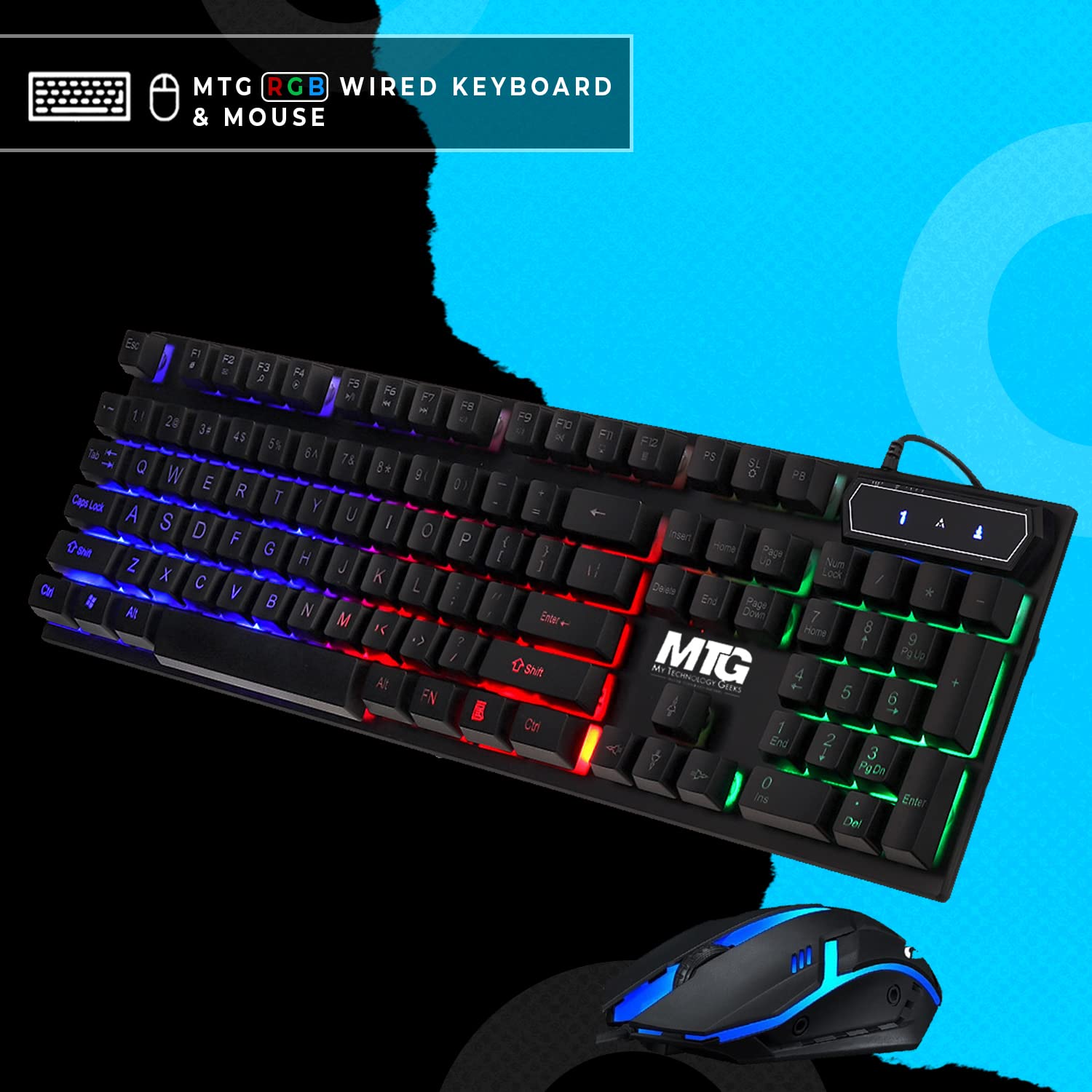 MTG RGB Teclado y mouse mecánico retroiluminado con cable, teclas antighosting completas para computadora de escritorio, computadora portátil Combo