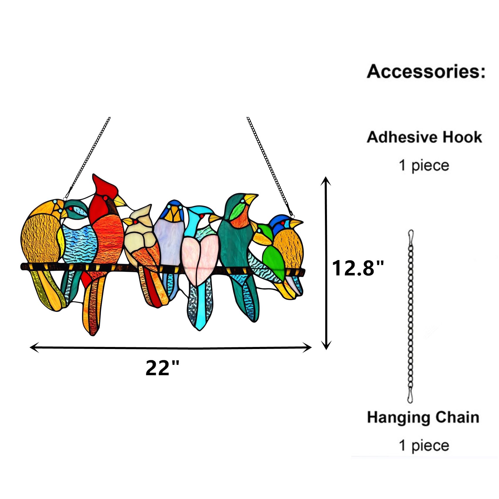 Buntglas-Vogel-Fensterbehang, 9 bunte Buntglas-Vögel auf Ast, Sonnenfänger, handgefertigt, Tiffany-Stil, Vogelliebhaber, Geschenk, Dekoration für Mutter, Frauen