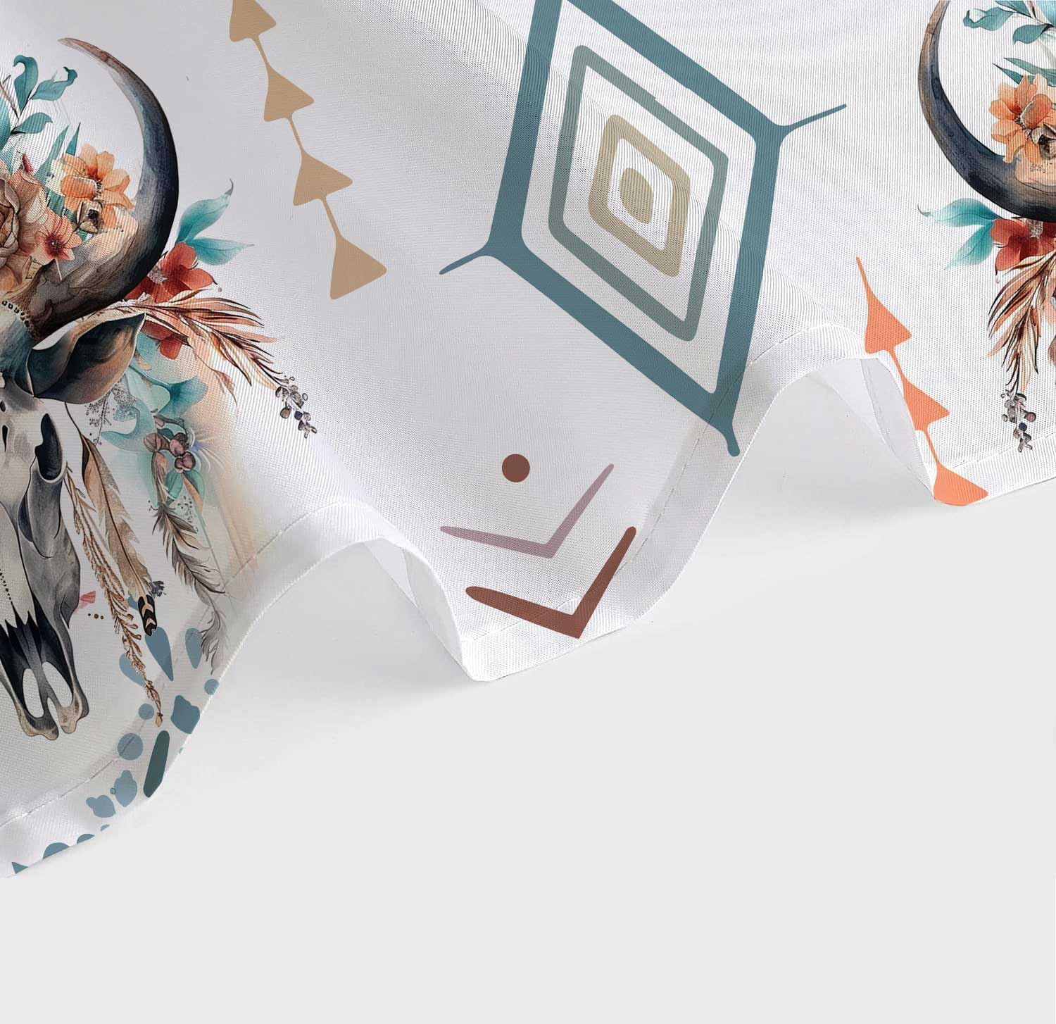 Western Bull Skull Shower Curtain, Retro Cow Longhorn Skull Flower Head Bathroom Curtain, Boho Farmhouse Waterproof Polyester Shower Curtain Set,72x84 Inch