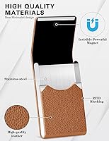 Vista 2 de Padike - Tarjetero de cuero para tarjetas de presentación, estuche metálico para tarjetas de nombre, tarjetero profesional delgado con cierre