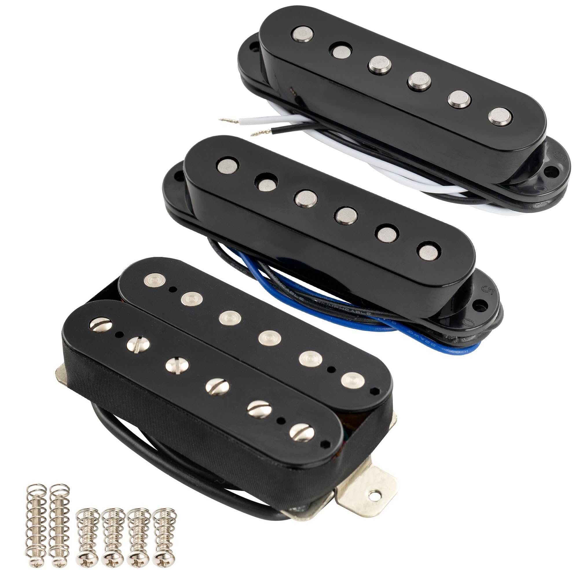 Musiclily Pro ST-60SE Staggered Alnico 5 Single Coil Humbucker HSS Pickups Set für Strat Style E-Gitarre, Schwarz
