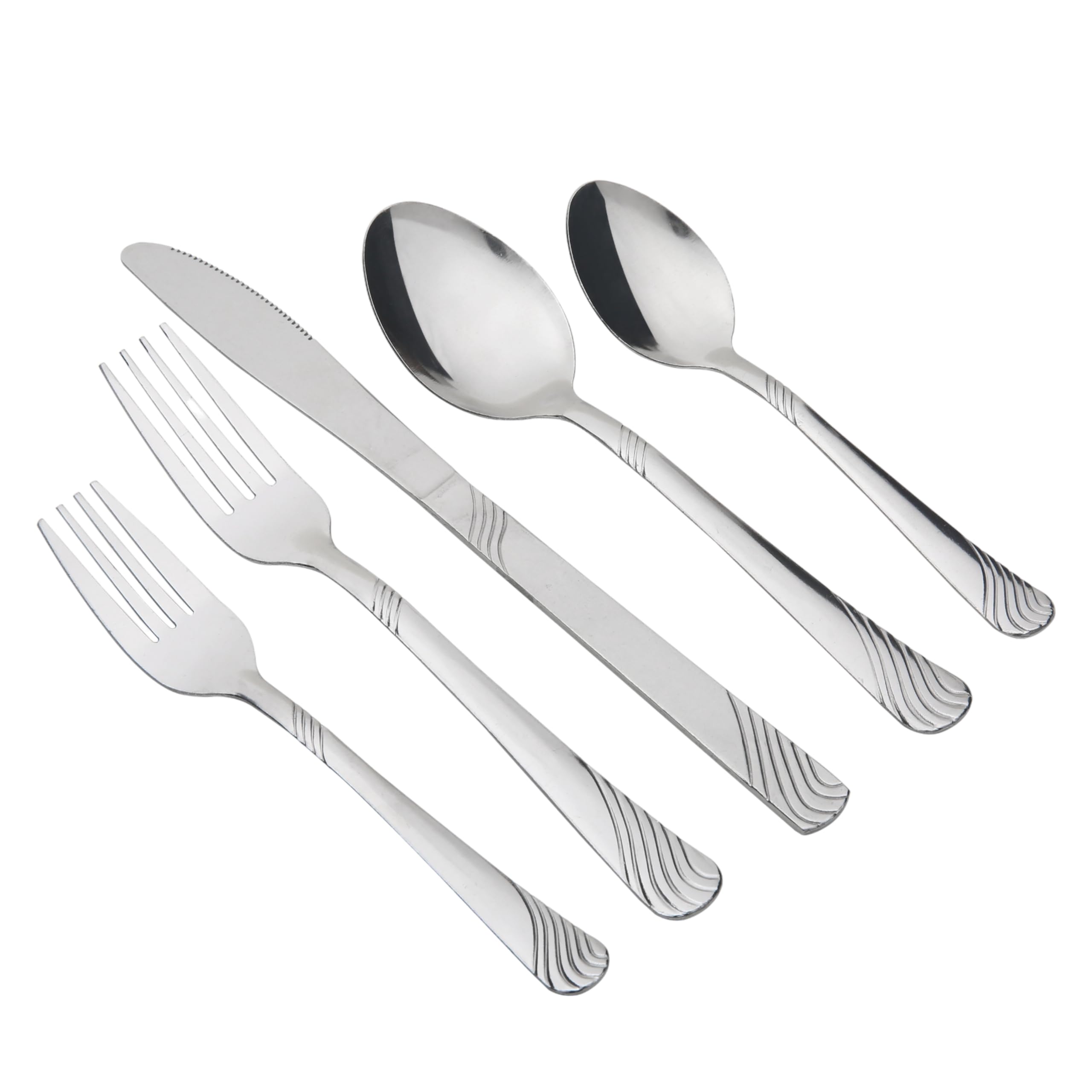 EcoTrendStainless Steel 48 Piece Silver Flatware Set, Swirl Design, Includes Forks, Knives, Spoons, Teaspoons, Multiple, 089708050Z60