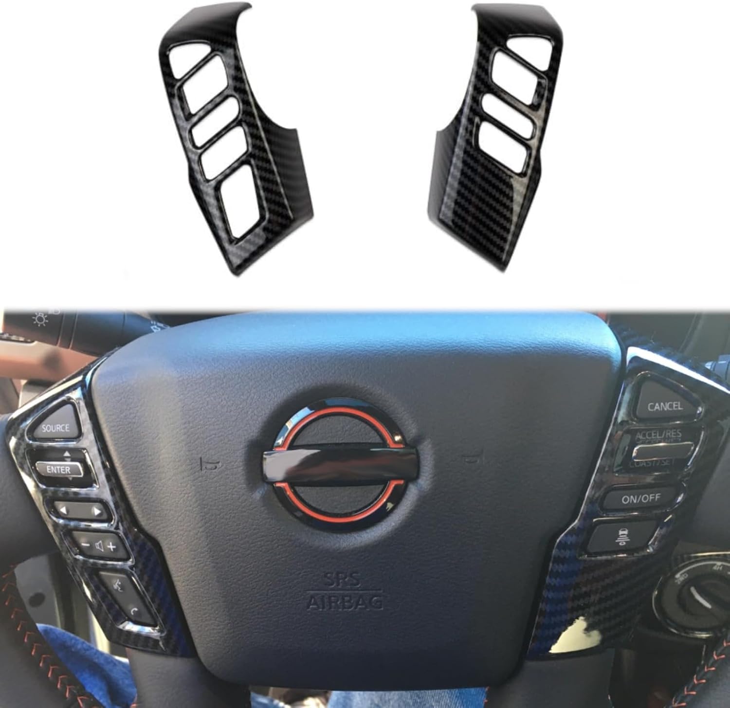 Korlot Carbon Fiber Interior Steering Wheel Cover Trim for Nissan Frontier 2022-2025 for Titan 2020-2024