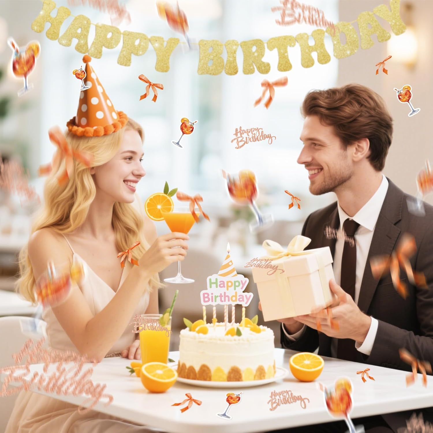 Pack of 100 Aperol Birthday Confetti Decoration with Glitter Table Decoration Confetti Happy Birthday Decoration Table DIY Craft Gift Card Aperoli Orange for Women Girlfriend Husband