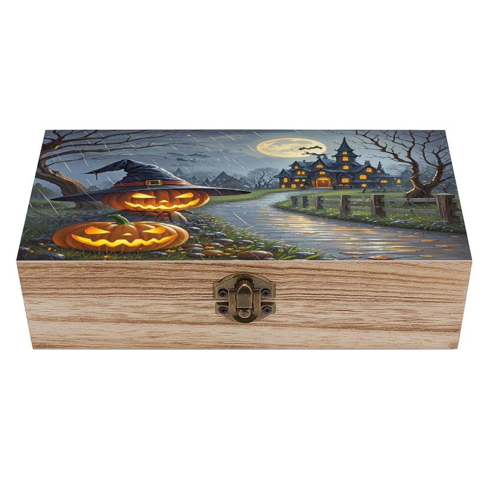 LZQPOEAS Smiling Strange Pumpkin Lantern Wooden Box Storage Space to Organize Jewelry in A Beautiful Small Storage Box Decorative Card Boxes Memory Treasure Boxes for Crafts And Photo Storage