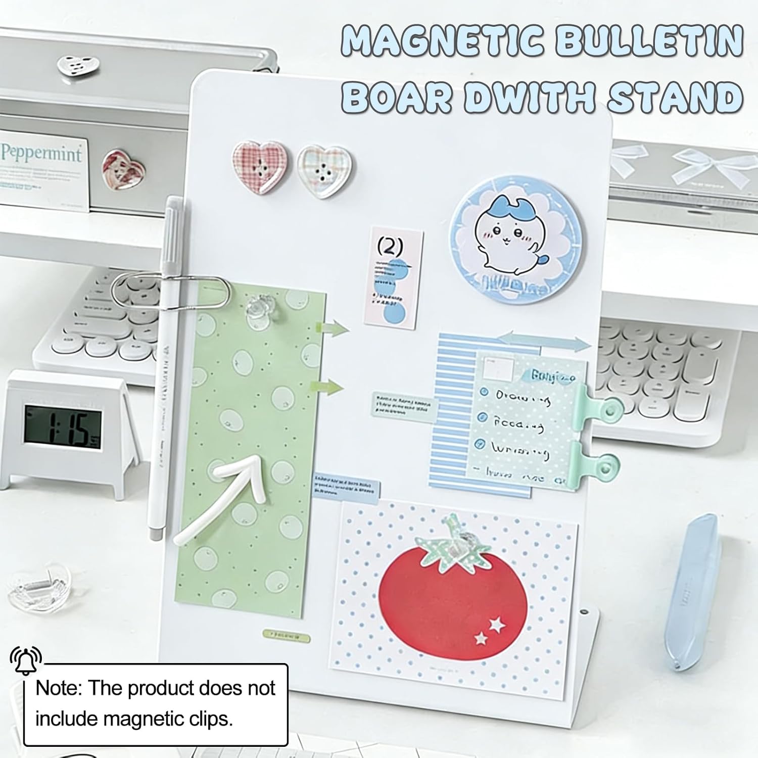 2 Pack Desk Magnetic Bulletin Board Metal Tabletop Memo Souvenir/Photos Display Board Magnet Display Stand for Home School Kitchen Office (2, White, L)