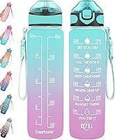 Enerbone 32oz Motivational Water Bottle with Time Markers, Straw, Leakproof Strap - BPA Free for Gym, Fitness, Hiking