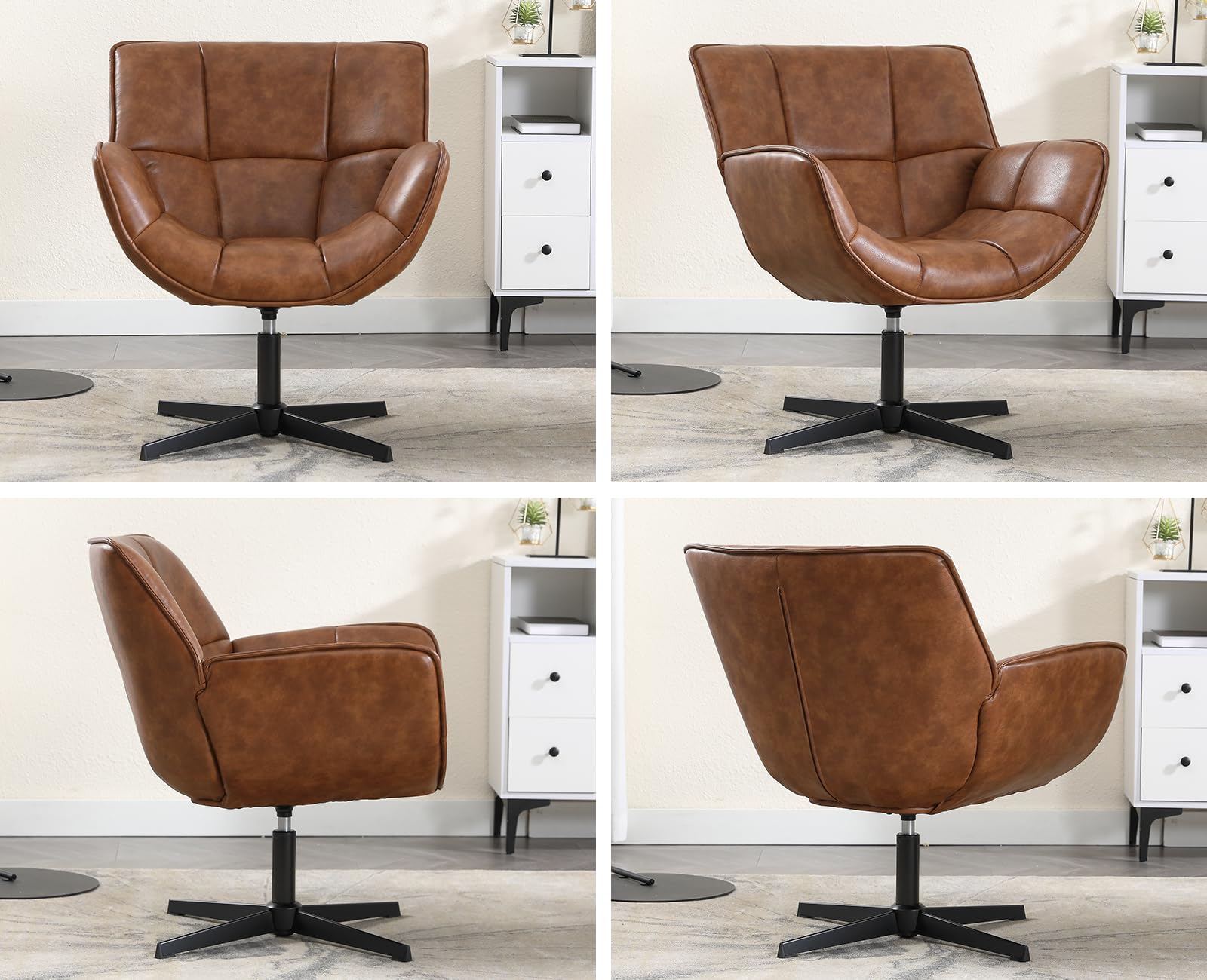 chairus Chaise Pivotante à 360° pour Chambre Chaises Coiffeuse Fauteuil Salon en Cuir PU Chaise de Bureau avec Pied Métal, Marron