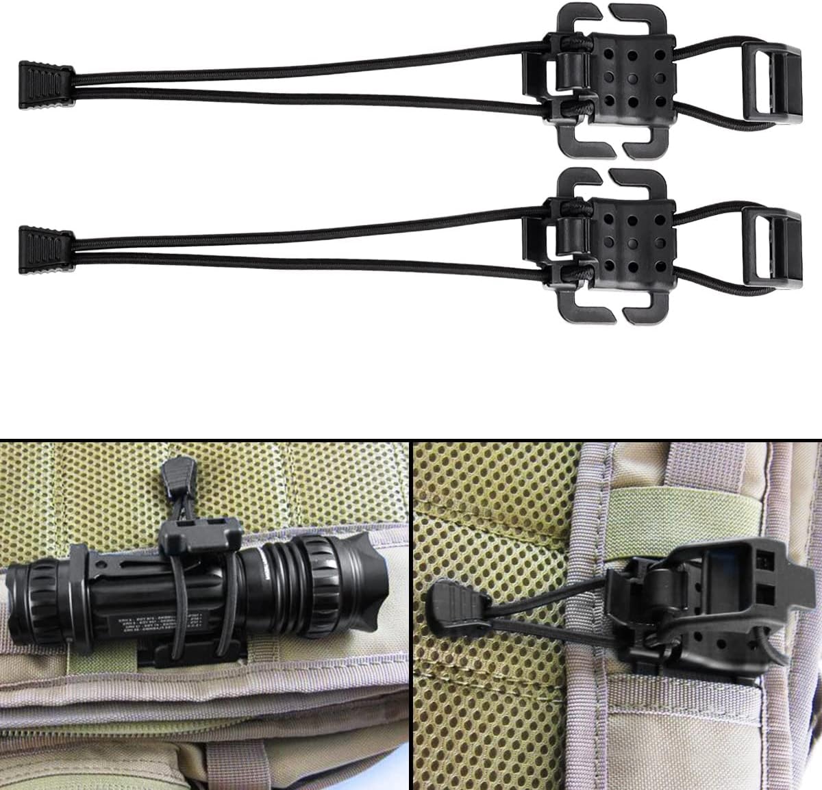 GearHill 2 Molle Clips  Dominator with Elastic String for Molle Backpack Straps