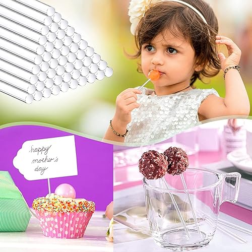Miniatura 3 de BetterJonny - 200 palitos acrílicos para tartas, palitos acrílicos de 4 pulgadas para decoración de pasteles, varillas acrílicas reutilizables,