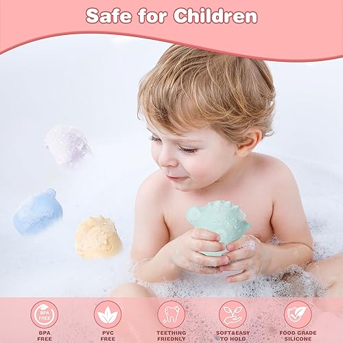 Miniatura 5 de Juguetes de baño de dinosaurio de silicona, juego de baño de bebé sin BPA, juego de baño de silicona para niños, juguetes de baño sin moho