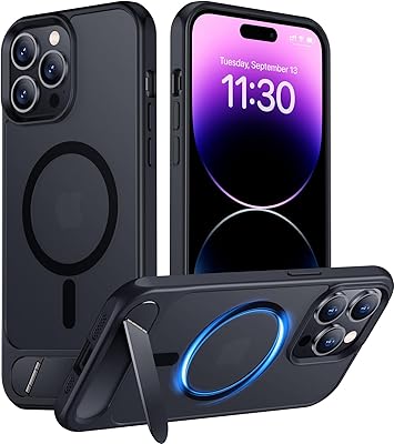 Temdan Magnetic Compatible with iPhone 14 Pro Max Case, [Built-in Invisible Kickstand][Compatible with MagSafe] [Military Grade Shockproof] Slim Translucent Matte Phone Case for iPhone 14 Pro Max 6.7"