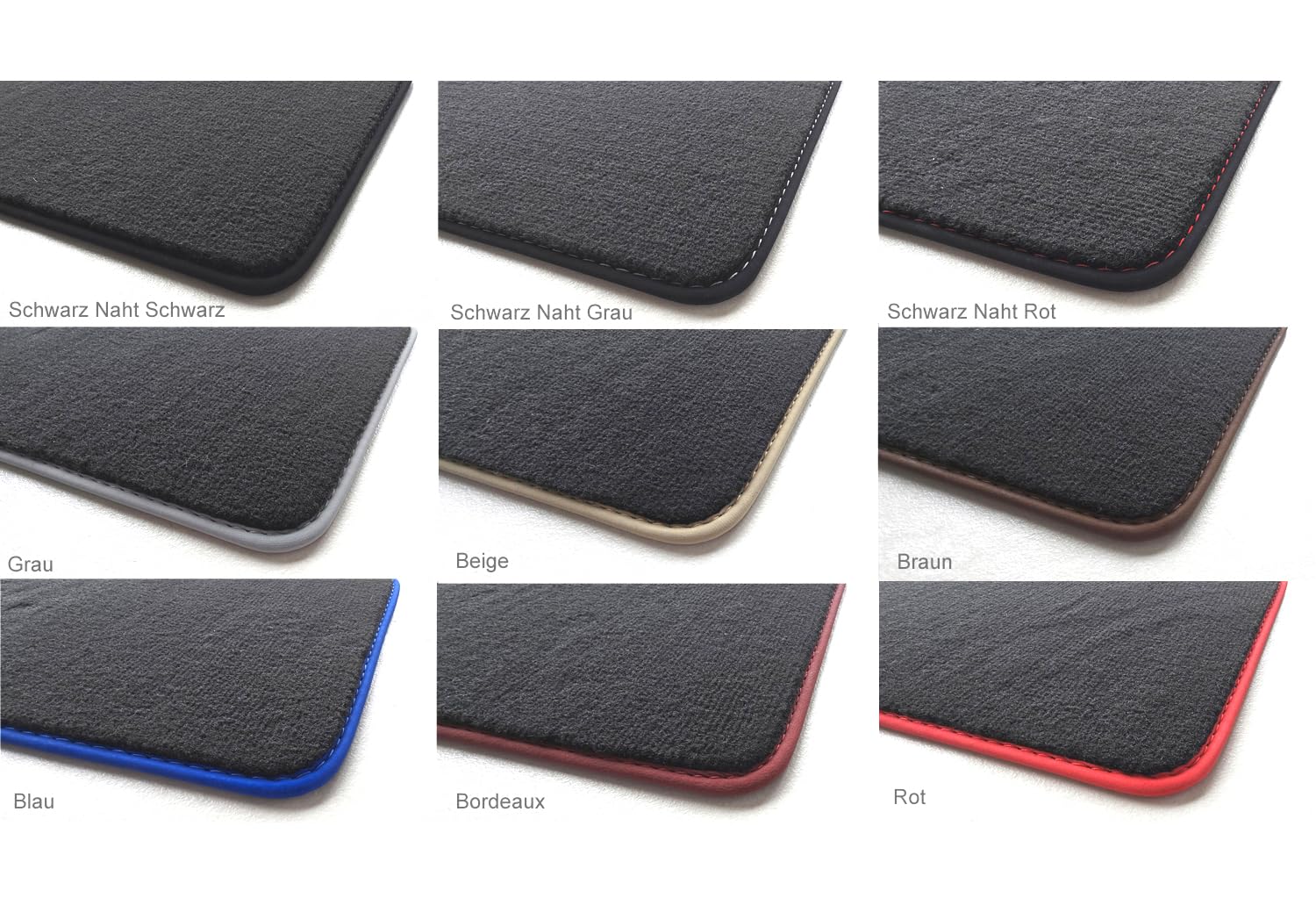 Velours Fussmatten passend für Audi A8 D3 2002-2010 Profi Mats Premium (Umrandung Schwarz Naht Schwarz, Kurzversion)