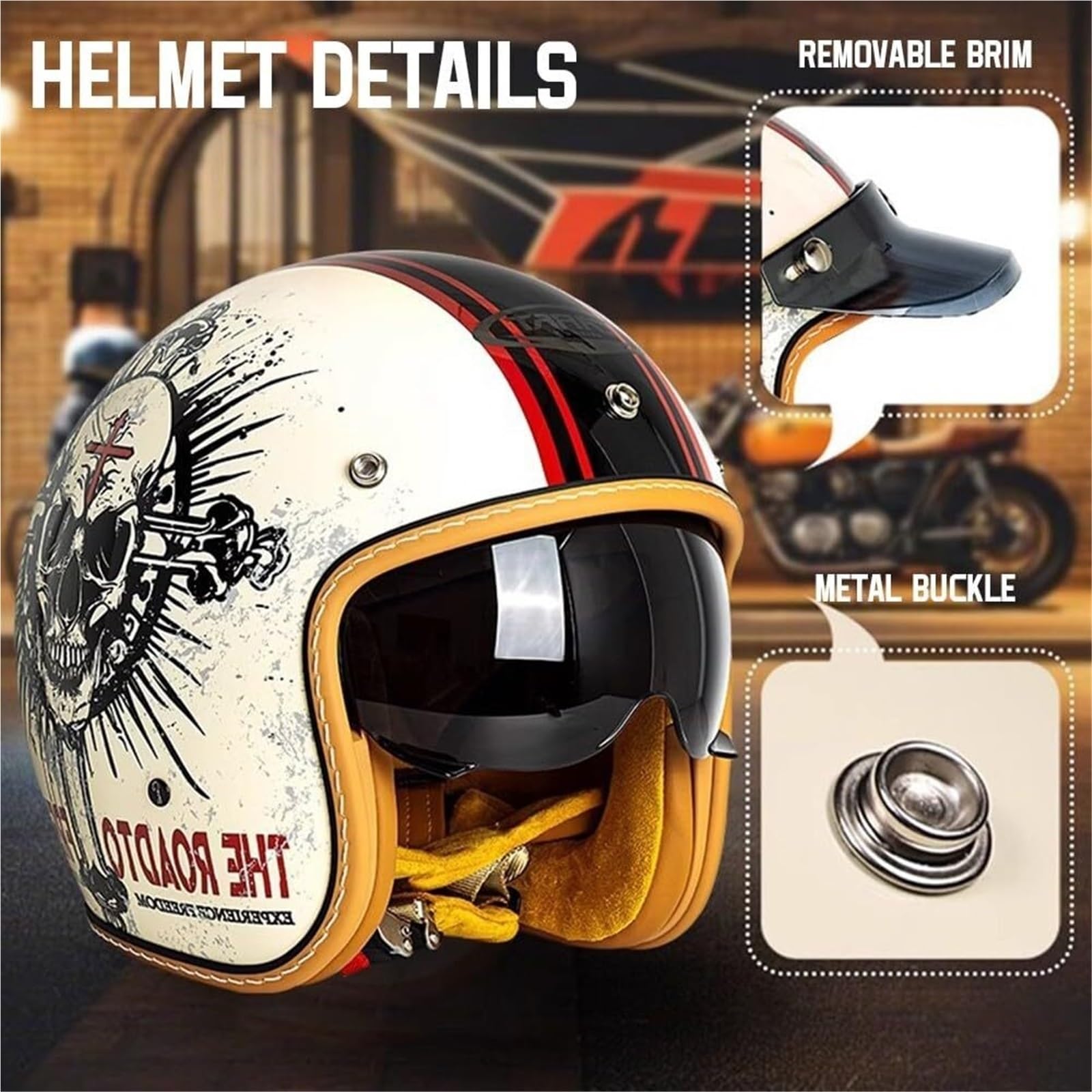 Kask motocyklowy z otwartą twarzą Vintage 3/4 Jet Half Helmet z osłoną przeciwsłoneczną Comfort Lining ECEDOT Certyfikacja Crash Helmet Scooter Cycle Bike Chopper Kask dla dorosłych mężczyzn i k
