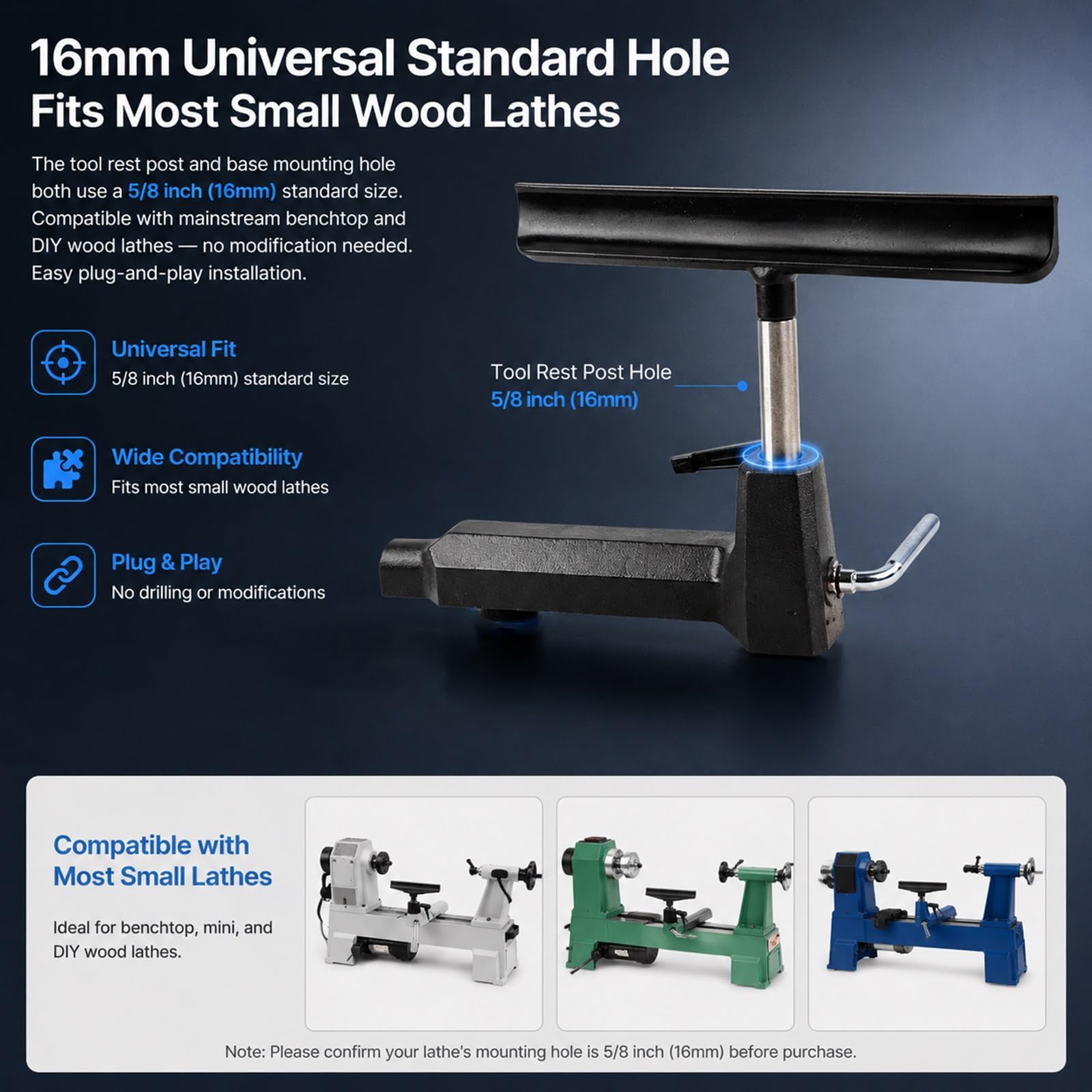 Stojak na narzędzia tokarskie do drewna 12" ze stali nierdzewnej 304 z żeliwną podstawą 250 mm, kolumna 5/8" wysokość 3,26", do tokarki DIY wysokość środka 80-160 mm, obróbka nóg stołu, koralików