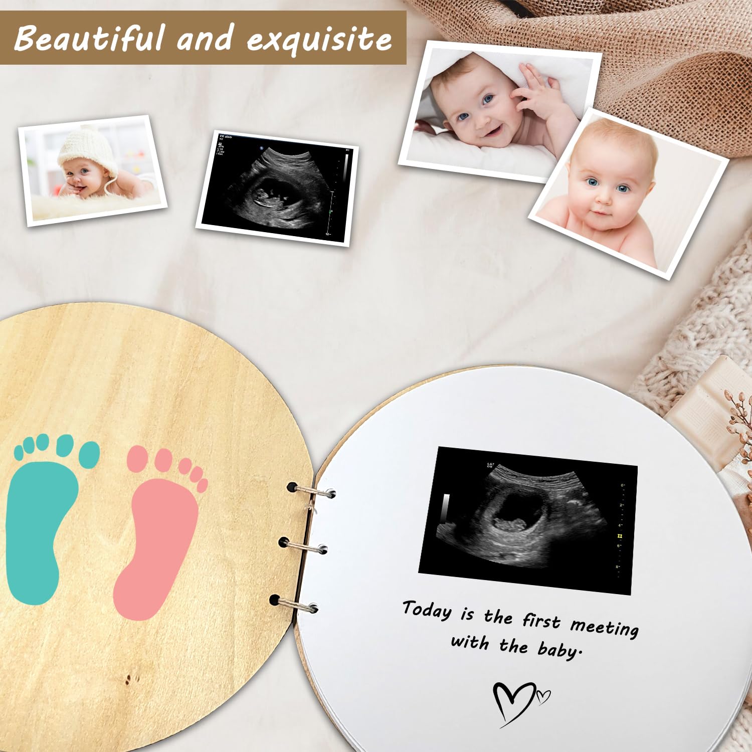 Album pamiątkowy Baby Shower, książka dla gości, baby shower z drewnianą okładką, książeczka dla gości, książka dla gości, chrzciny, scrapbooking, album fotograficzny