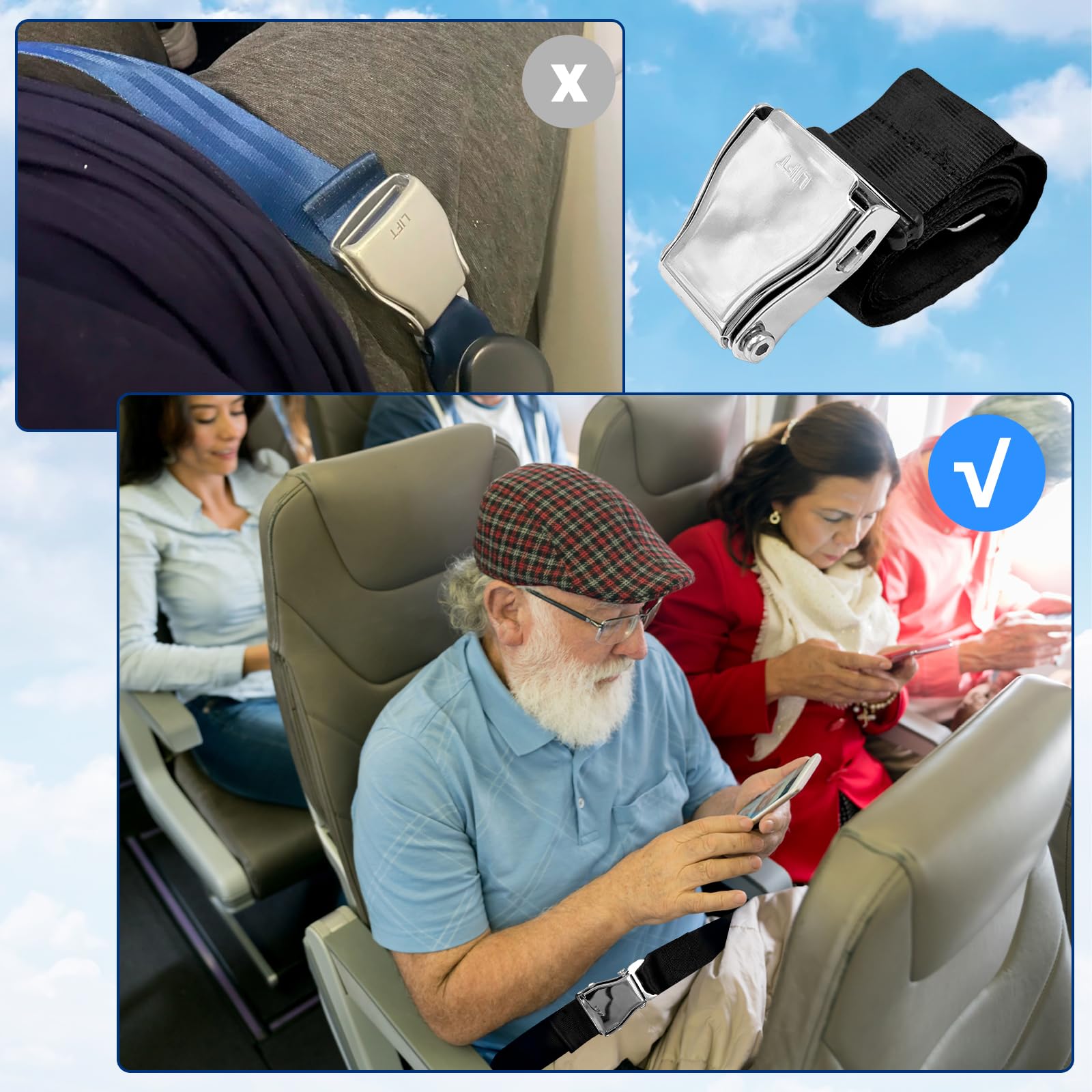 Extension de ceinture de sécurité pour avion de 15,2 à 91,4 cm, en polyester épais, design discret, idéal pour les voyages en avion, les mariages et les anniversaires