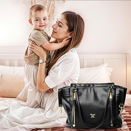 Miniatura 9 de miss fong Bolsa de pañales de cuero para pañales de gran capacidad, bolsa de hospital, bolsa de viaje con cambiador, correas para cochecito y