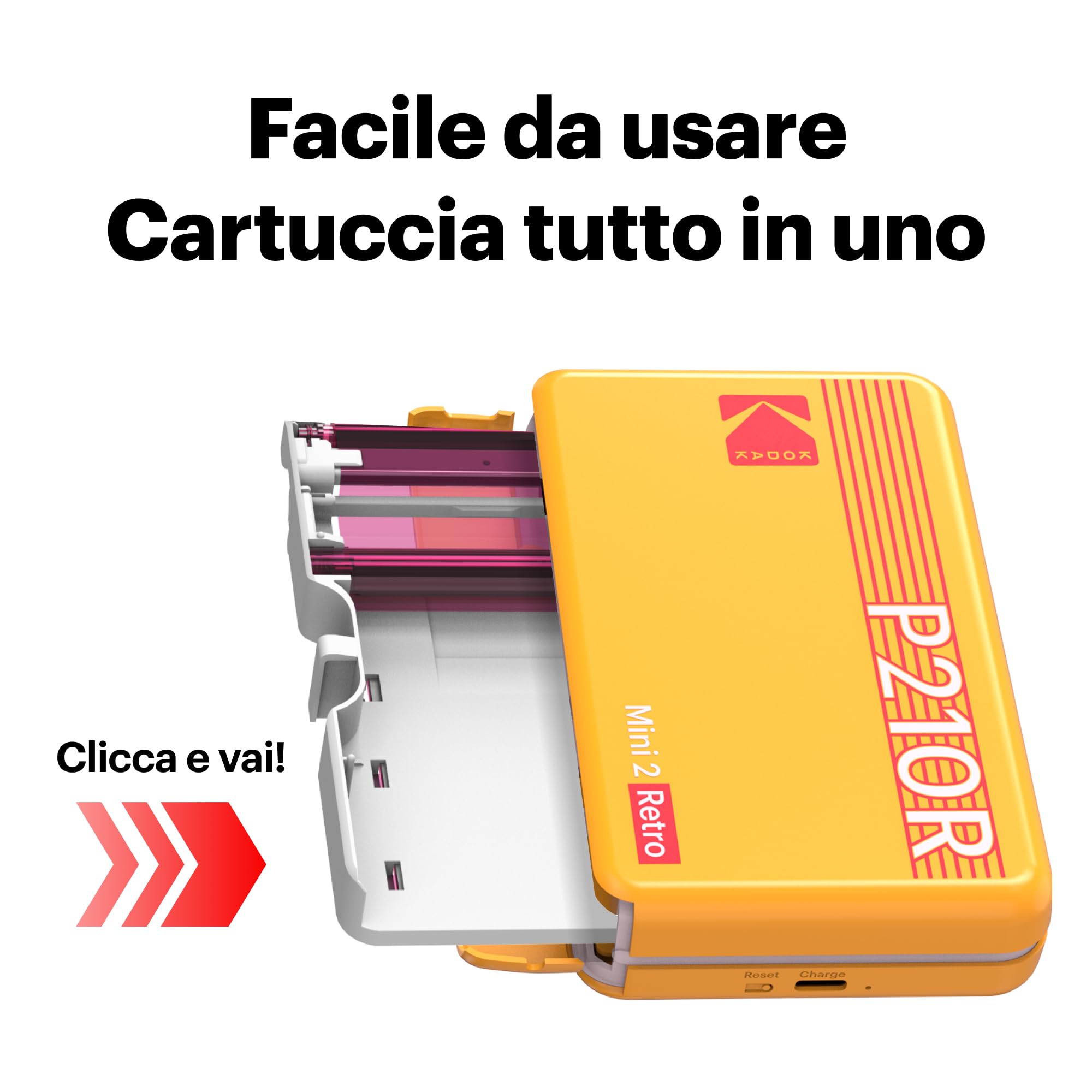KODAK Mini 2 Retro 4PASS Stampante Fotografica Portatile 5.3x8.6cm 38 Fogli Bianco