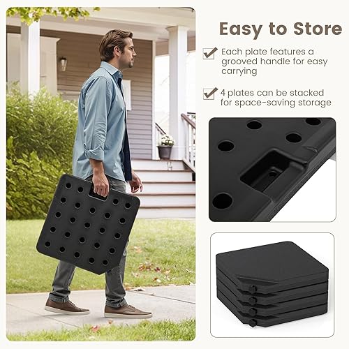 Miniatura 42 de Giantex Base de sombrilla compensada de 184 libras, 4 bases ponderadas para sombrilla voladizas, boquillas de fácil llenado, 4 pasadores