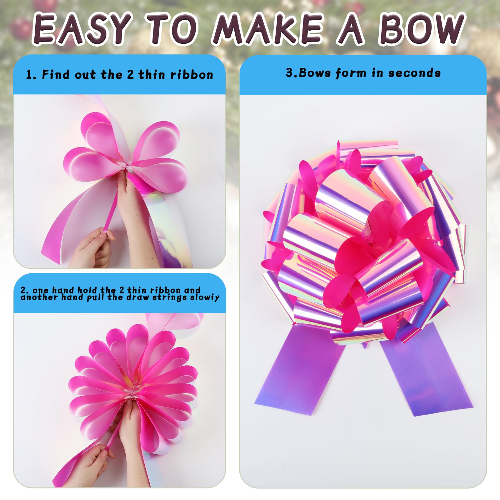 2 lazos grandes láser de 12 pulgadas, gran regalo para electrodomésticos, bicicletas, Navidad, fiestas y decoraciones de lazo grande en mesas de comedor (rosa)