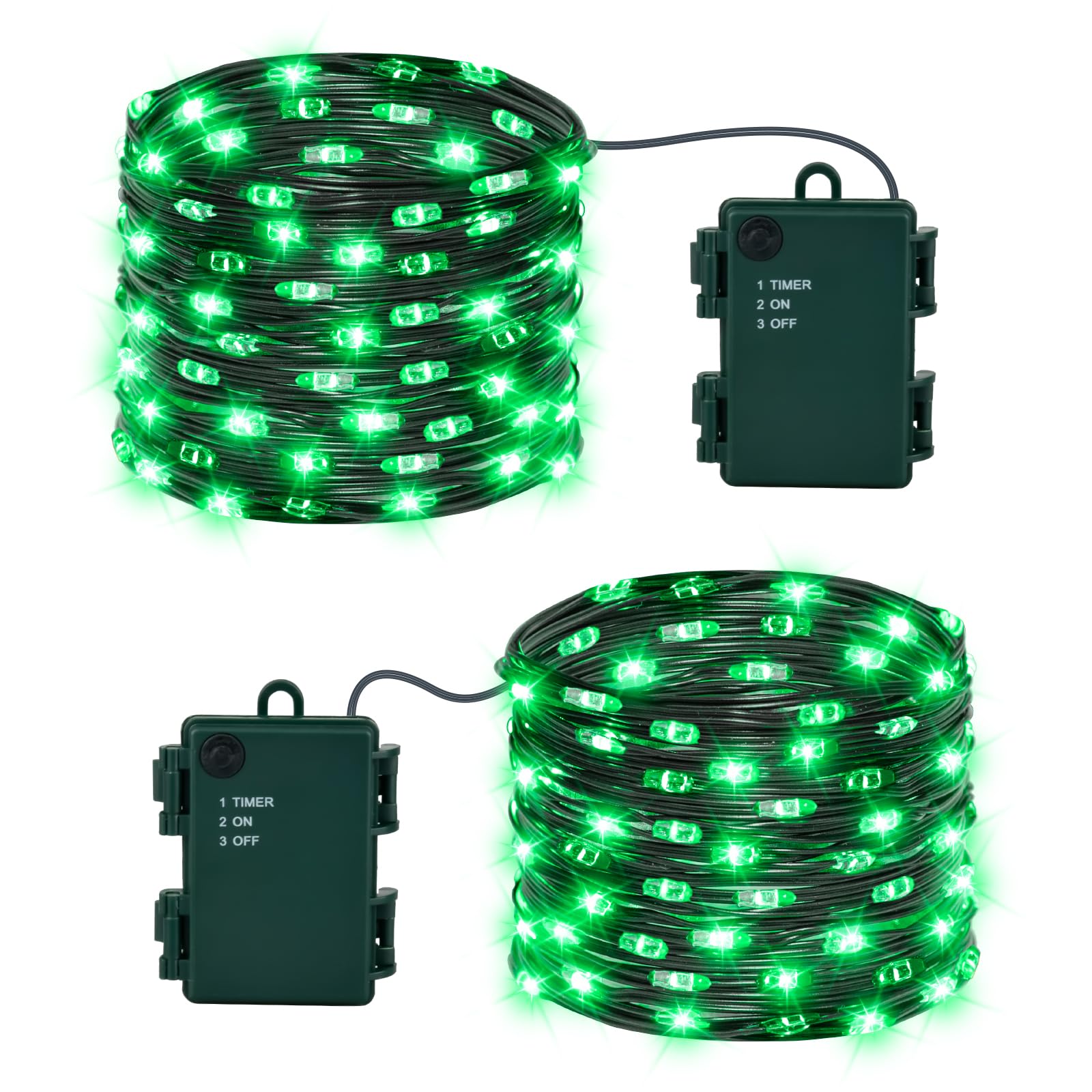 Isisyu 2 Stück Halloween Lichterkette Batterie, 5M 50 LED Grün Micro Lichterkette Batteriebetrieben mit Timer, IP65 Wasserdicht Halloween Deko Outdoor für Kamin, Baum, Zimmer, Garten, Weihnachten