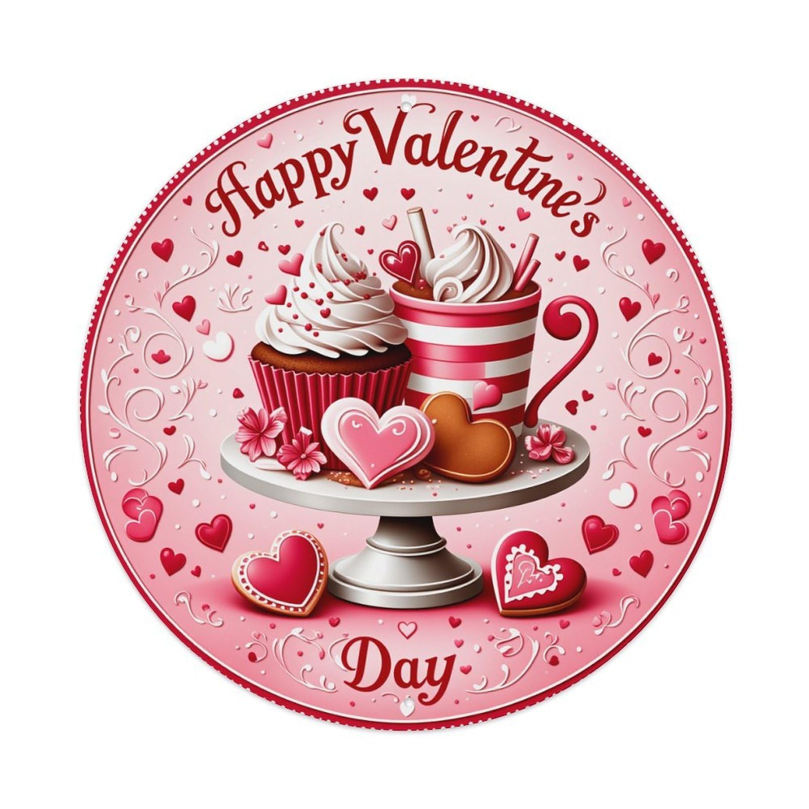 Jdfenggu Vintage Happy Valentine's Day Cupcake Heart Retro Metal Tin Sign, Metal Poster For Bar, Home, Man Cave, Kitchen, Laundry Room Art Decor 8X8 Inch