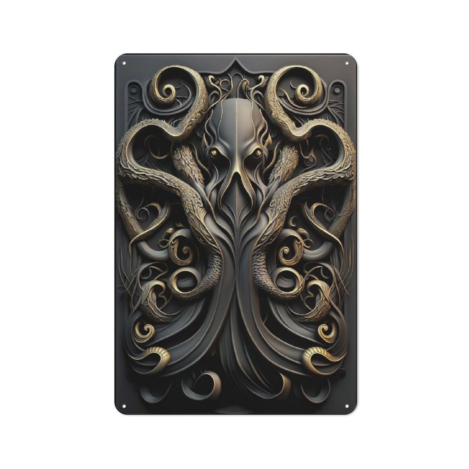 Junmoney Style-16 Rustic Metal Sign With Cthulhu Kraken Monster God Design 30X20cm, Farmhouse Farmhouse Wall Decor For Dining Room, Cafe, Entryway Or Family Room