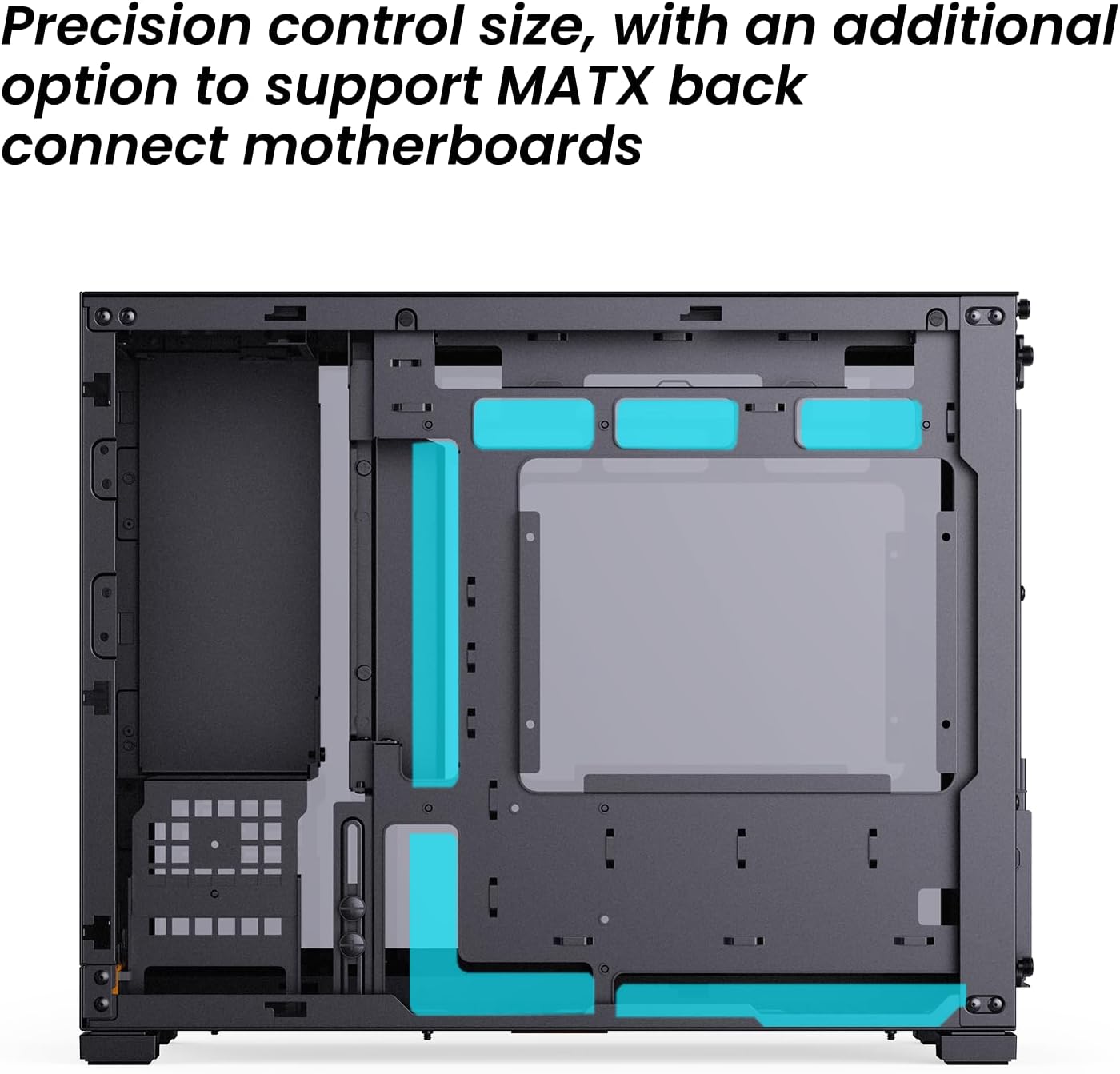 შიდა view of JONSBO D32 PRO case highlighting back-connect motherboard support