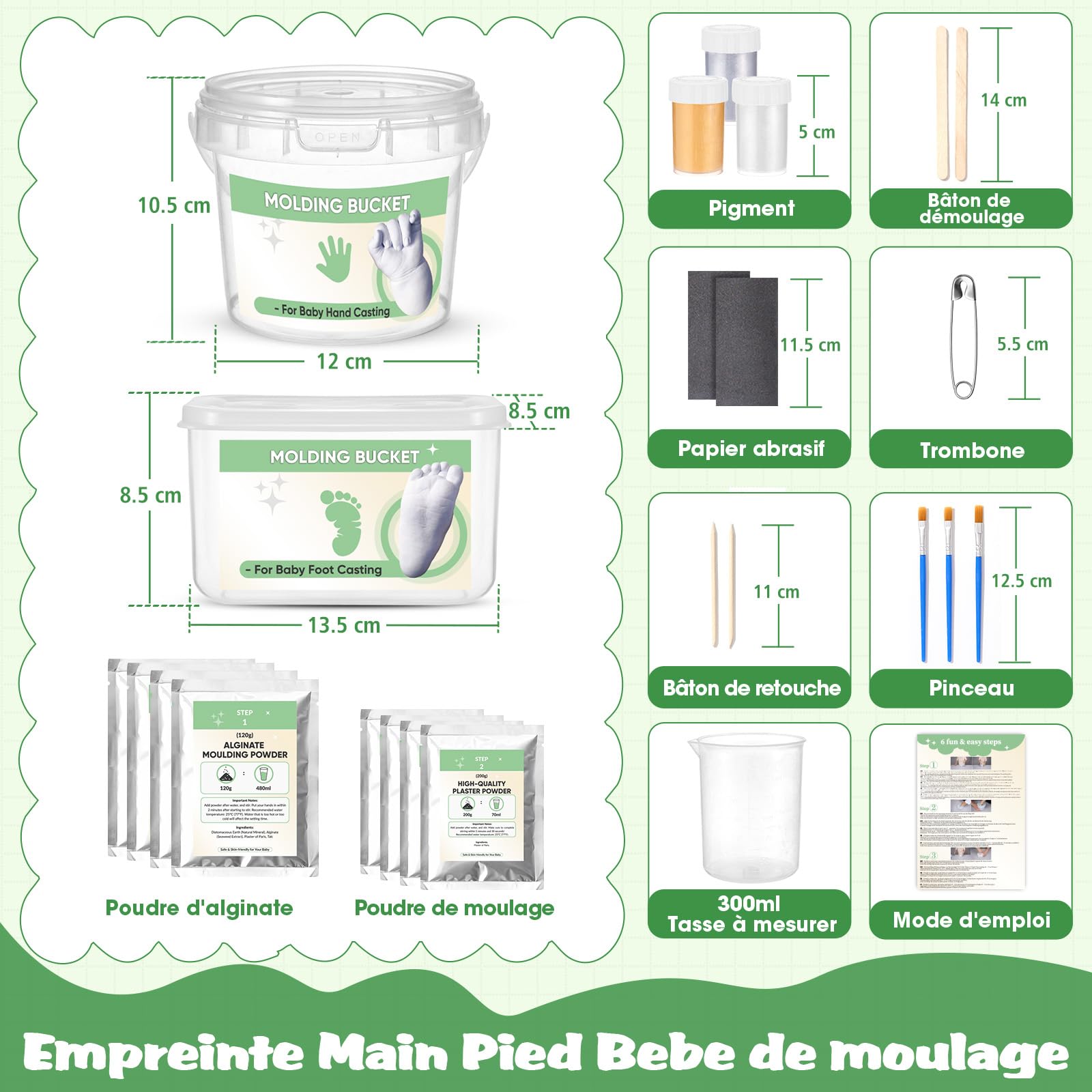Empreinte Main Pied Bebe 0-9 Mois Kit de Moulage 3D 4 Moulages avec Peintures Non Toxique Souvenirs Personnalisés Cadeau Naissance
