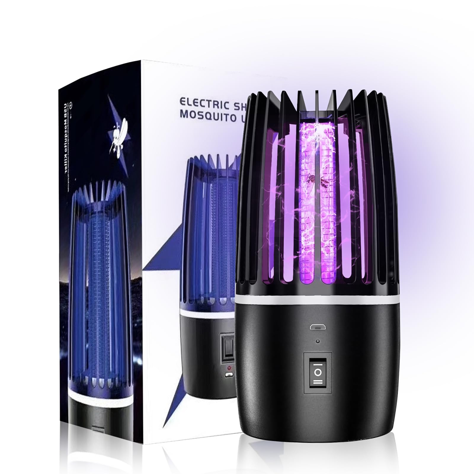 Lampada Antizanzare Elettrica, Lampada Antizanzare da Esterno Recargable, 2 in 1 con Lampada UV e Zanzare Elettrico, Attrae e Schiaccia Insetti Volanti a 360° per Interni, Esterni e Campeggio