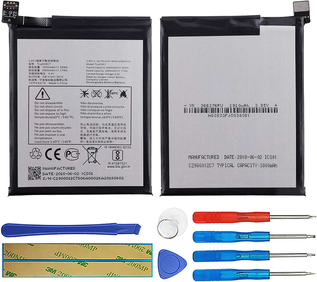 Duotipa Battery TLP024C1 Compatible with Alcatel TLP024CC, TLP024C1 Handy/Smartphone with Repair Tool Kit