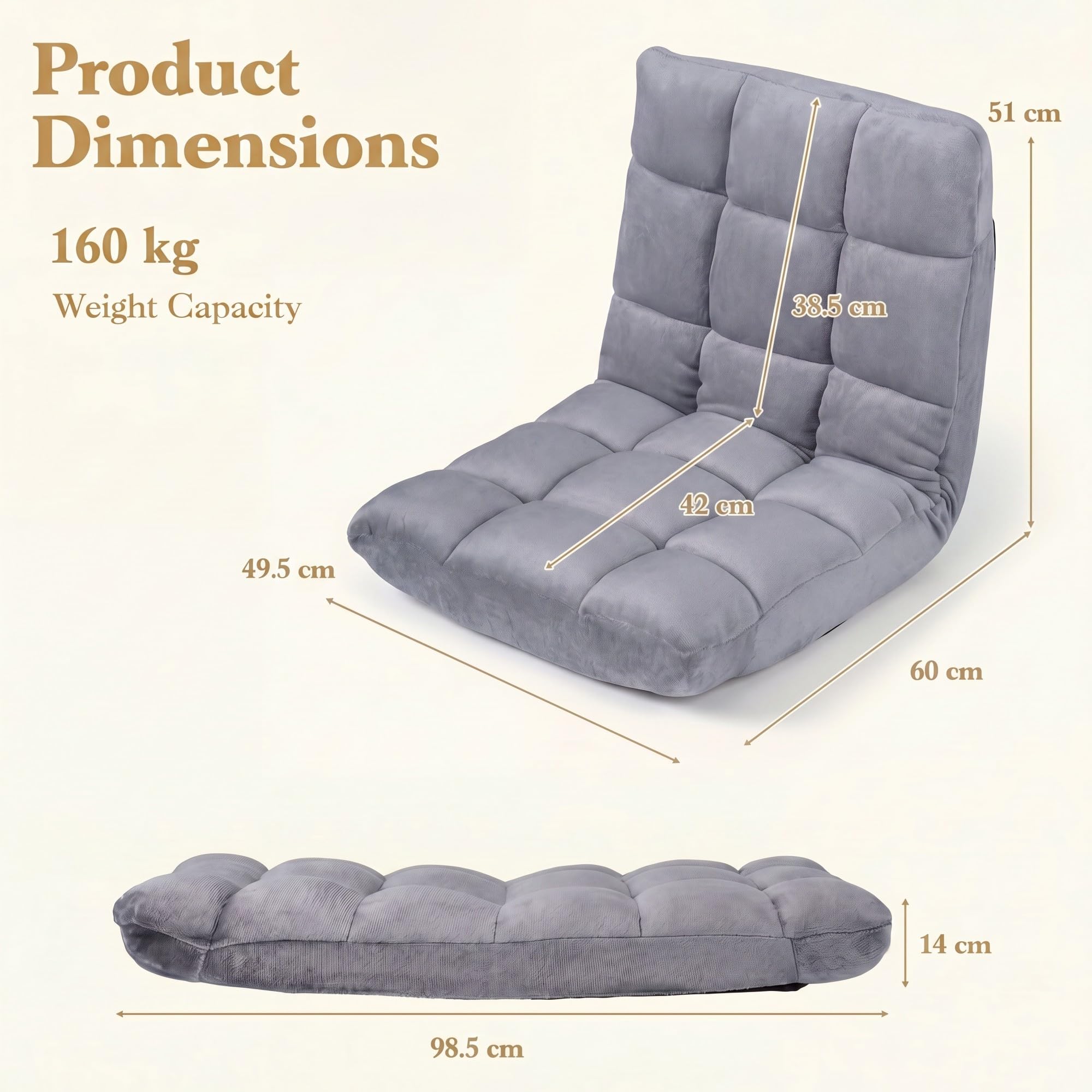 RELAX4LIFE Bodenstuhl Klappbar, Bodensessel mit Verstellbarer Rückenlehne & Liegefunktion, Relaxsessel faltbar, Bodensitz gepolstert, Meditationsstuhl, Floor Chair für Zuhause & Freizeit (Grau)