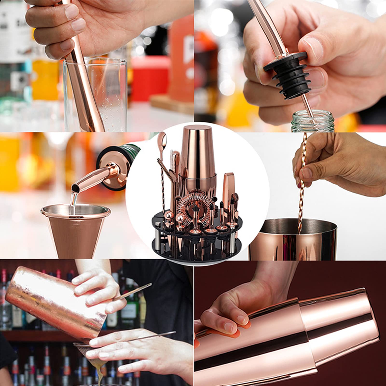 Juego de 20 piezas profesionales de acero inoxidable para hacer cócteles de 750/600 ml, mezclador de vino, herramienta para hacer cócteles