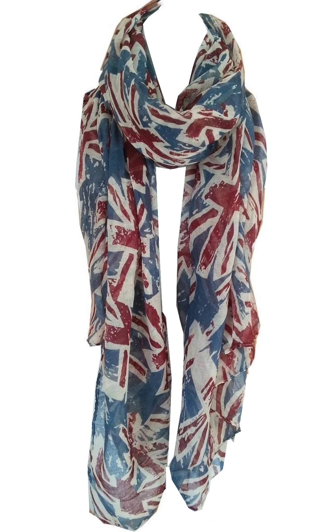 World Of Shawls Women's Denim Blue Uk Flag Print Scarf Union Jack London Fashion (Denim Blue)