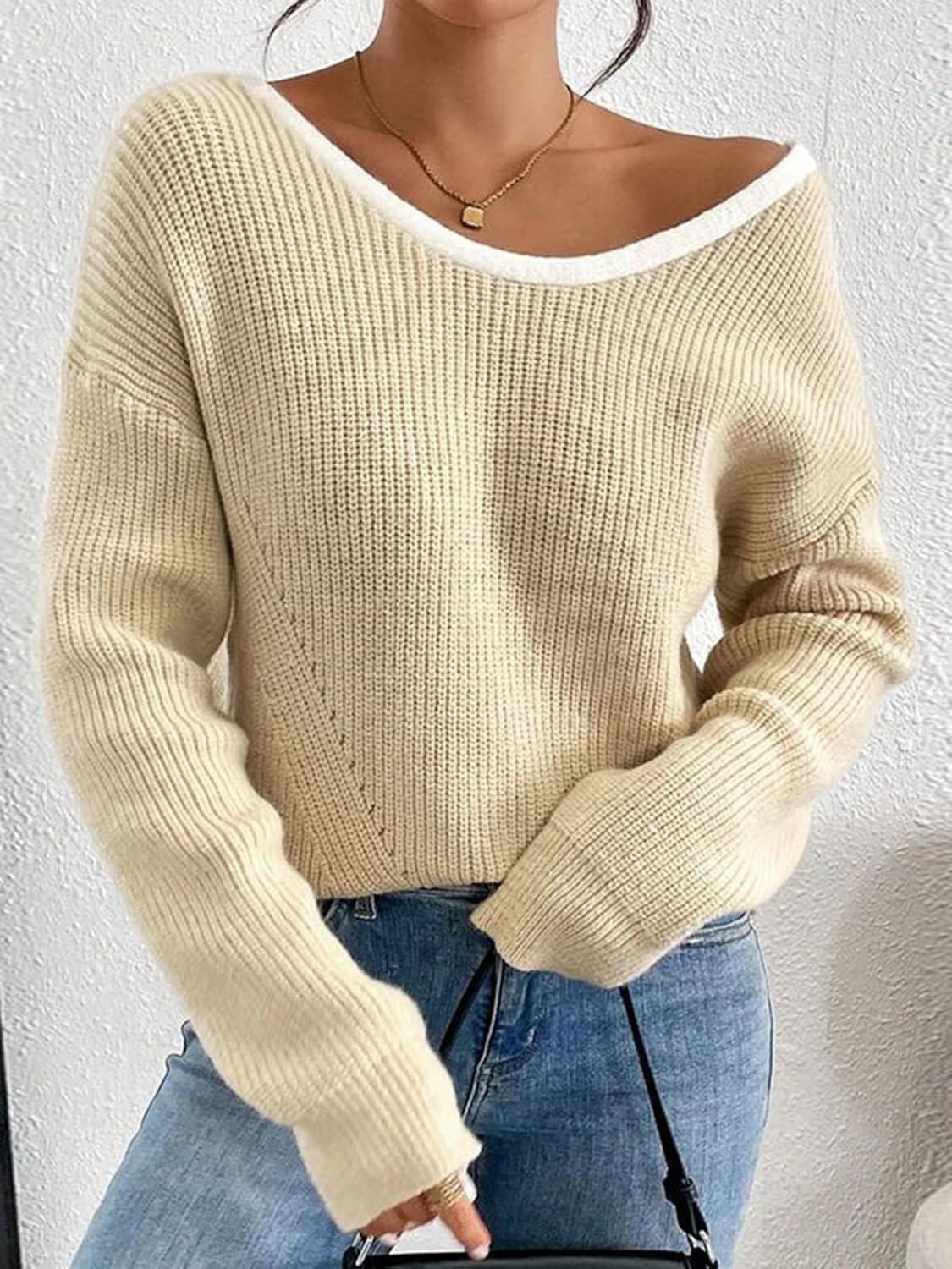 Molisry Women's Pullover Sweaters Sexy Long Sleeve Crew Neck Open Back Dressy Fall Bow Sweater 2025 - Image 3